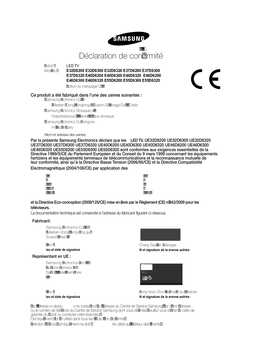 Samsung UE37D6200TSXZF EN550222006+A12007, EN61000-3-31995+A12001+A22005, Joong Hoon Choi / Responsable du Laboratoire 