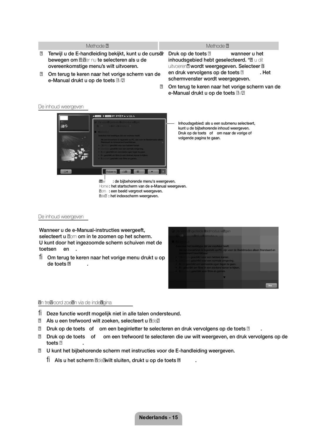 Samsung UE32D6200TSXZF, UE37D6200TSXZF manual De inhoud weergeven, ‰‰ De vooraf ingestelde beeldmodus wijzigen 