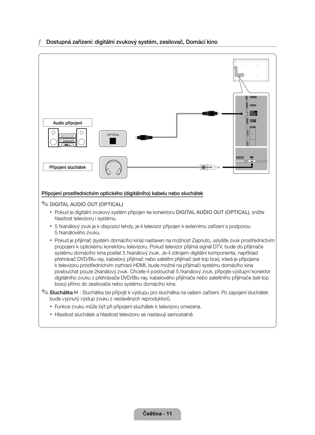 Samsung UE37D6750WSXZG, UE37D6750WSXXH, UE40D6750WSXXH, UE32D6750WSXXH, UE46D6750WSXXH Audio připojení, Připojení sluchátek 