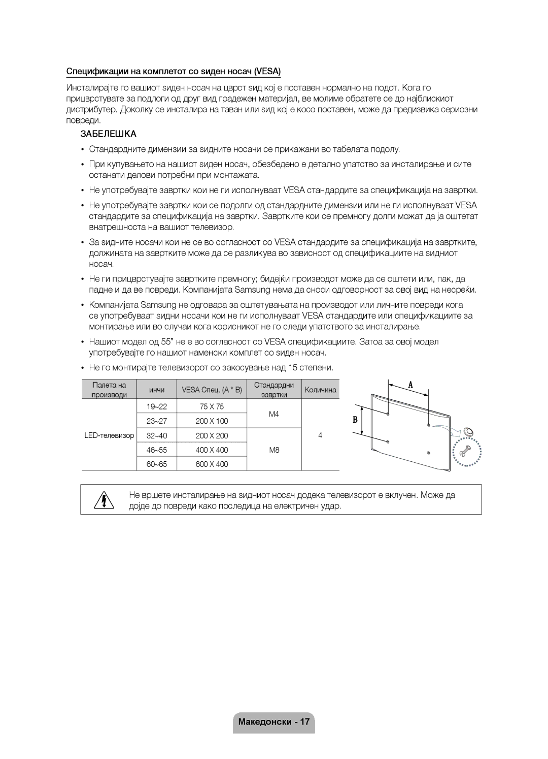 Samsung UE46D6750WSXZG, UE37D6750WSXXH, UE40D6750WSXXH manual Палета на Инчи, Стандардни, Vesa Спец. a * B, Количина 