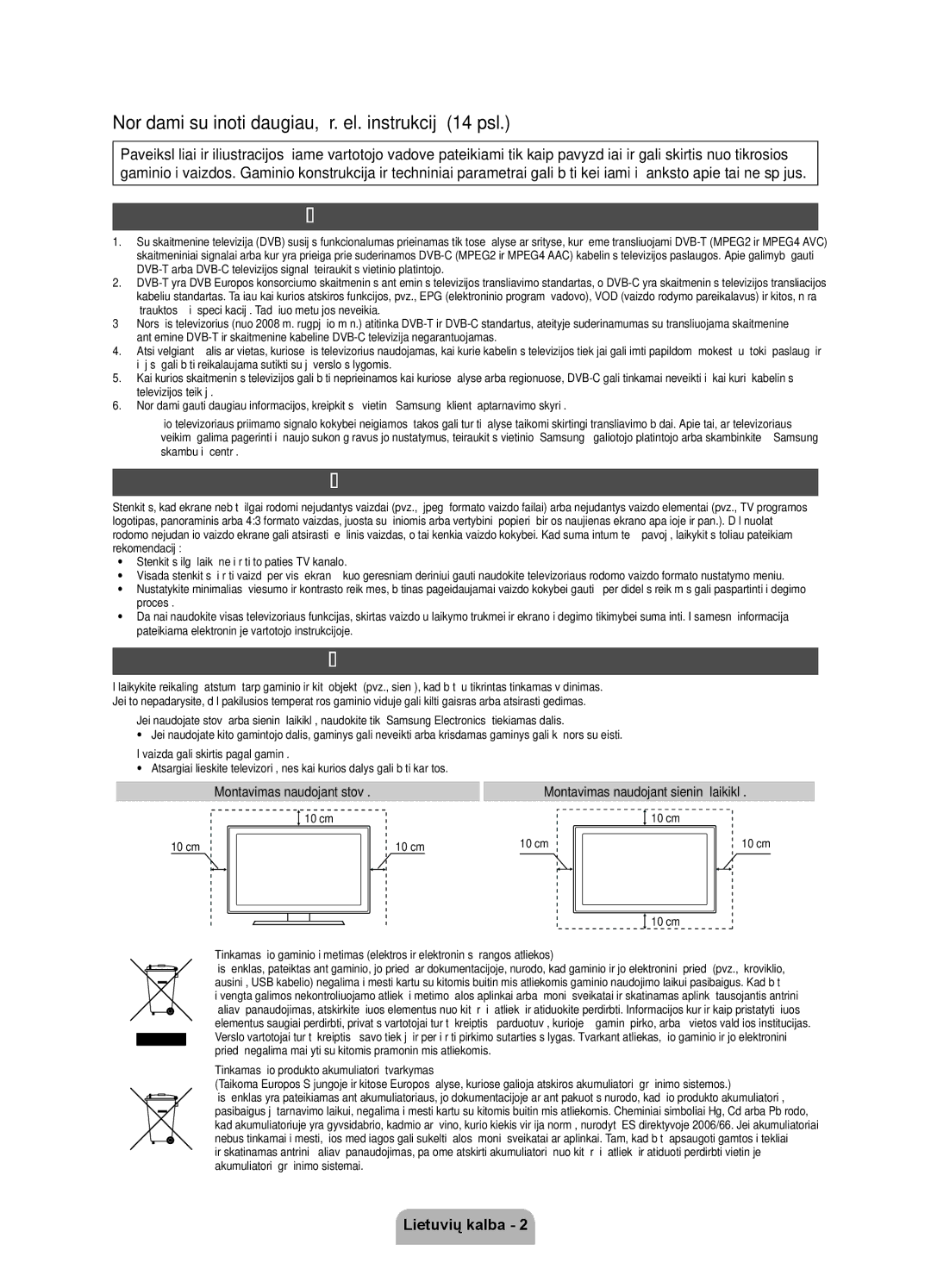 Samsung UE55D6750WSXXH manual Norėdami sužinoti daugiau, žr. el. instrukciją 14 psl, Įspėjimas dėl skaitmeninės televizijos 