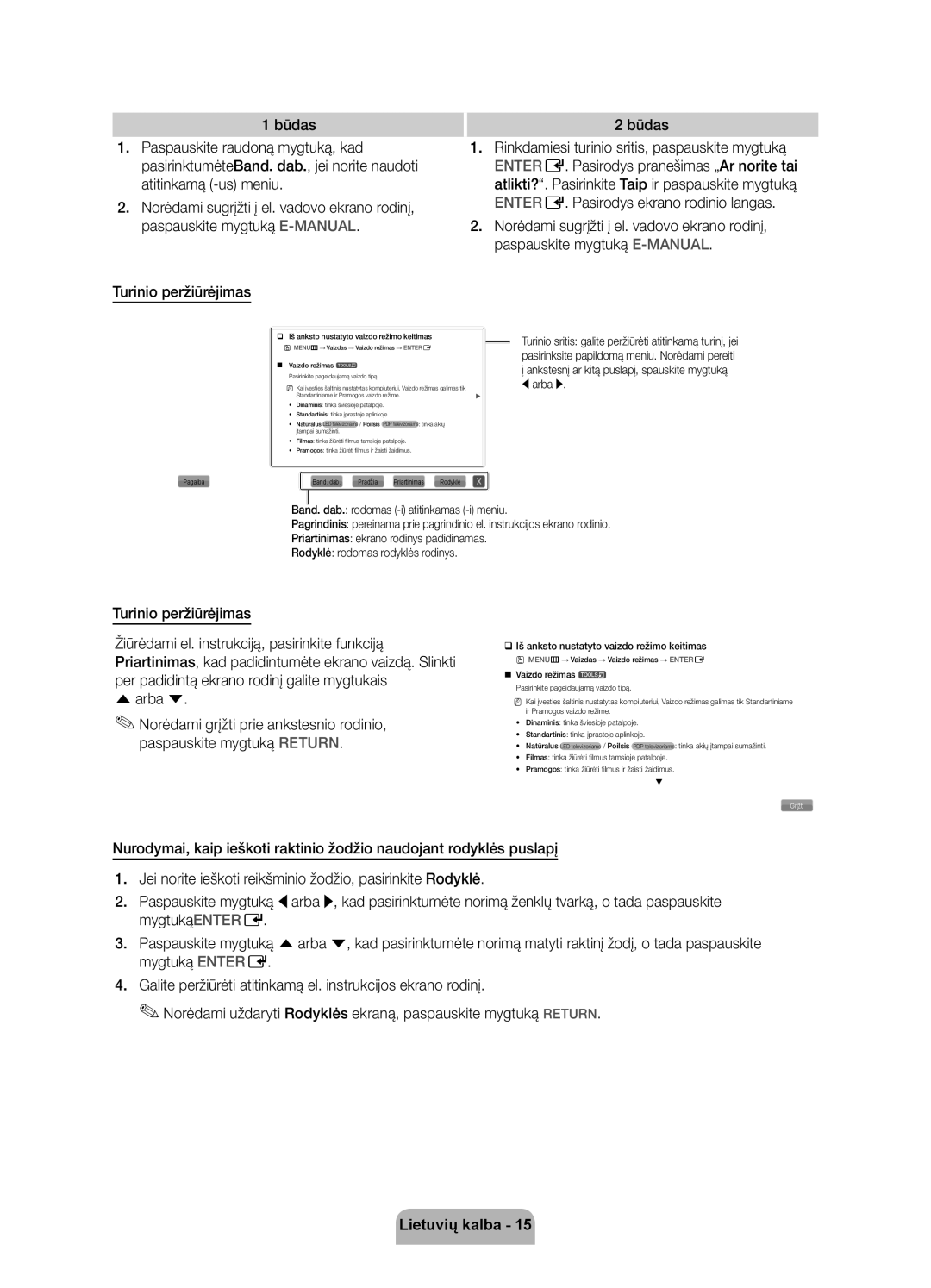 Samsung UE40D6750WSXXH, UE37D6750WSXXH manual Turinio peržiūrėjimas, Arba d, ‰‰Iš anksto nustatyto vaizdo režimo keitimas 