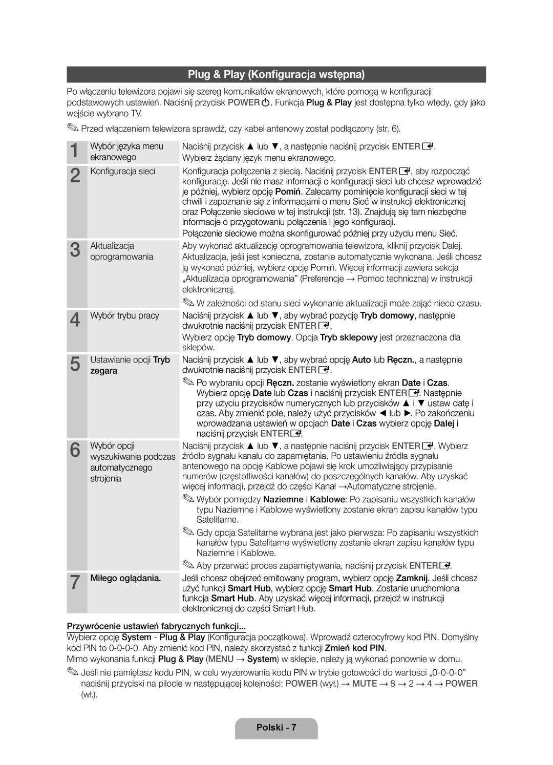 Samsung UE40D6750WSXXH, UE37D6750WSXXH Plug & Play Konfiguracja wstępna, Ekranowego, Wybór trybu pracy, Wybór języka menu 