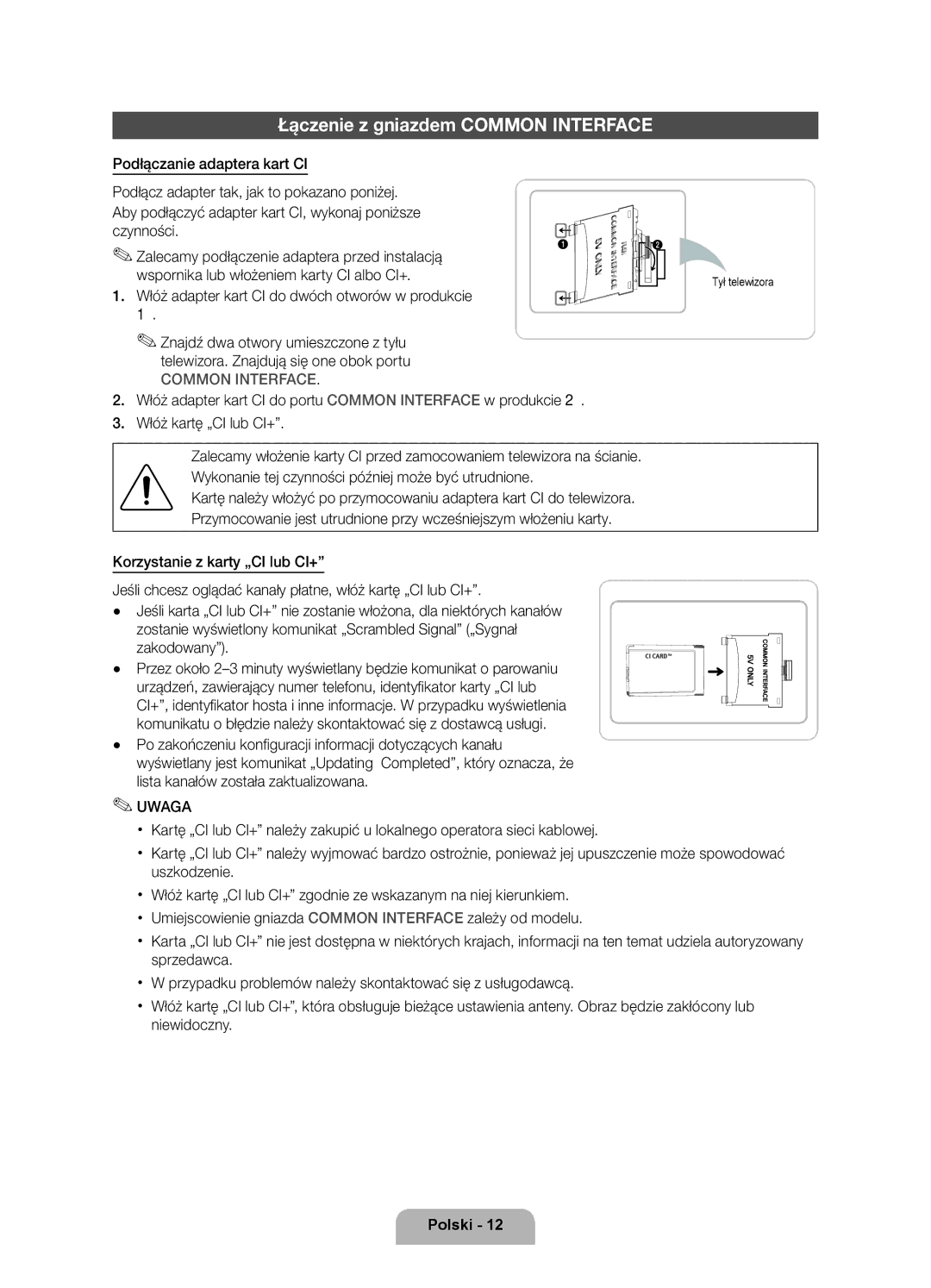 Samsung UE40D6750WSXZG, UE37D6750WSXXH, UE40D6750WSXXH, UE32D6750WSXXH, UE46D6750WSXXH Łączenie z gniazdem Common Interface 