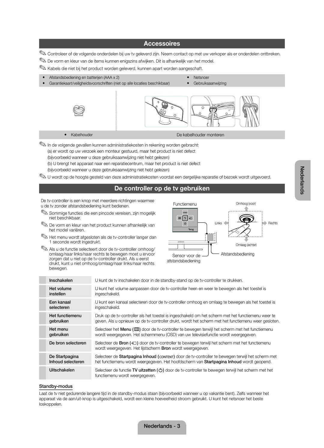 Samsung UE39EH5003WXZF manual De controller op de tv gebruiken 