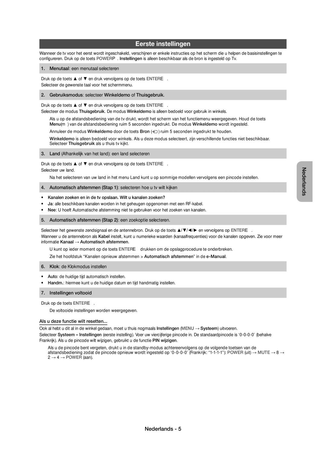 Samsung UE39EH5003WXZF manual Eerste instellingen 