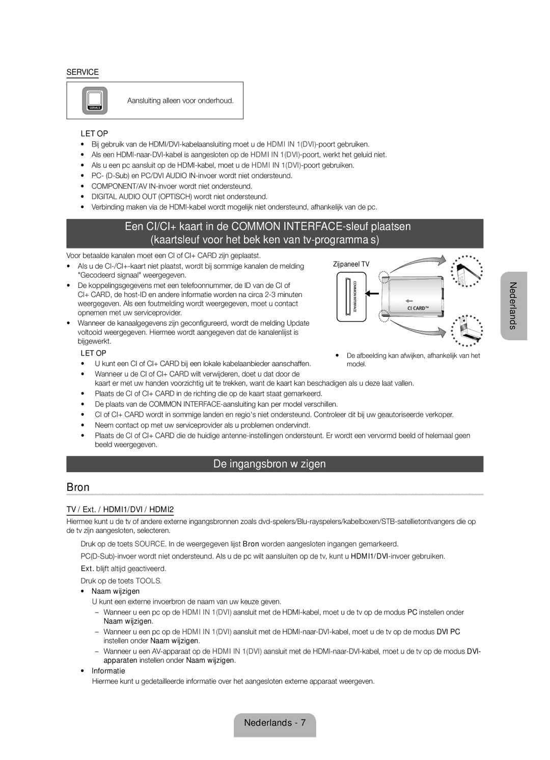 Samsung UE39EH5003WXZF manual De ingangsbron wijzigen, Aansluiting alleen voor onderhoud, Bijgewerkt 