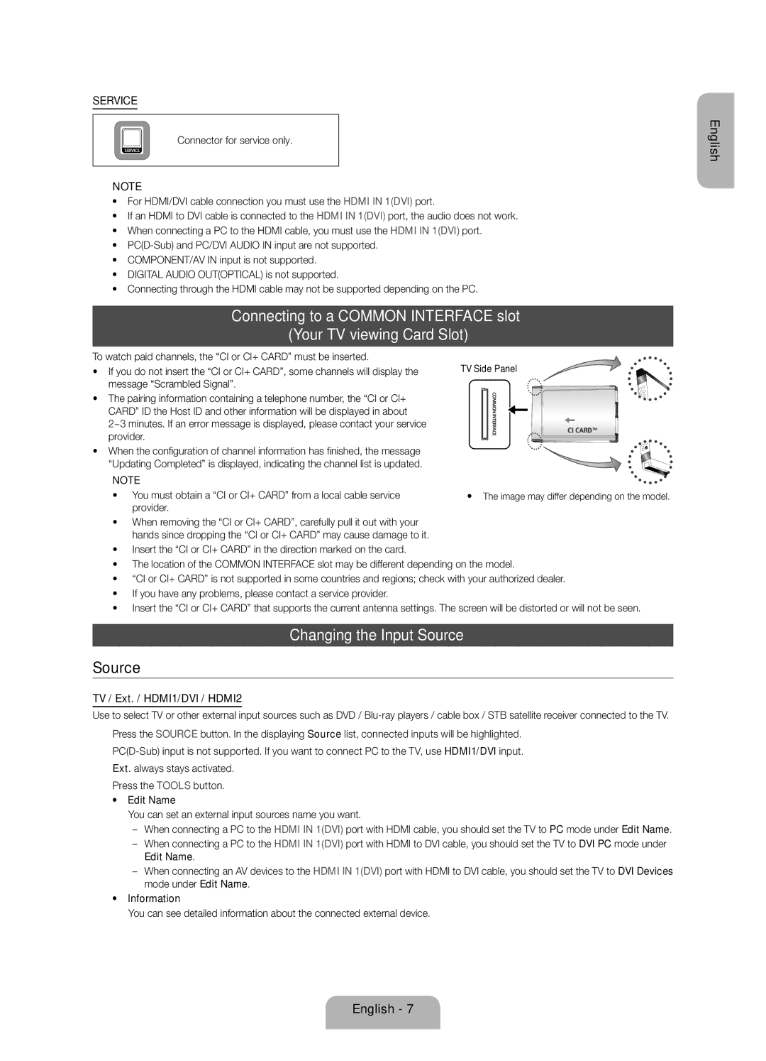 Samsung UE39EH5003WXZF manual Changing the Input Source, TV / Ext. / HDMI1/DVI / HDMI2 