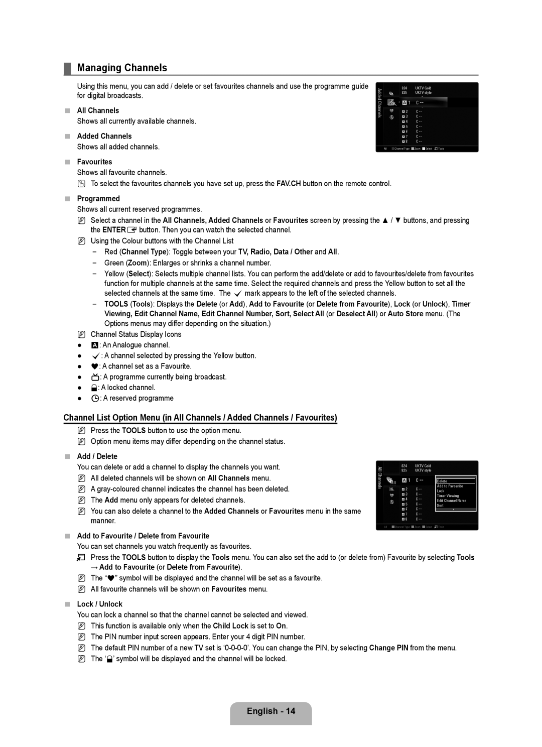 Samsung UE40B6000VWXXN, UE40B6000VWXUA, UE40B6000VWXZG, UE40B6000VWXXU, UE46B6000VWXXN, UE46B6000VWXUA manual Managing Channels 