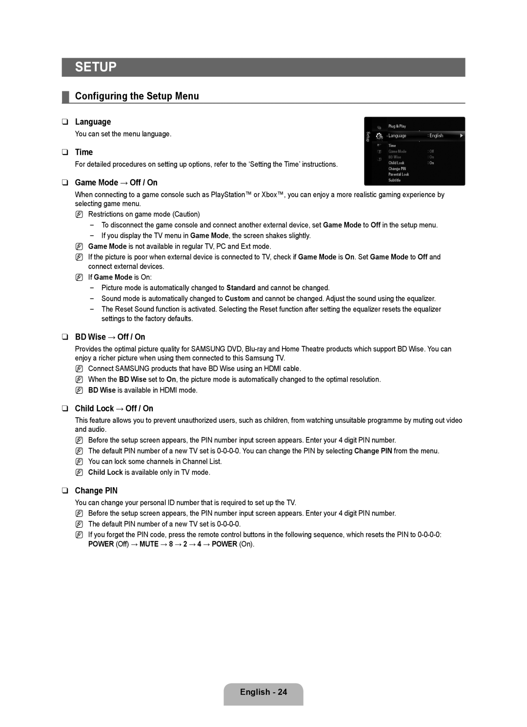 Samsung UE40B6000VWXZG, UE40B6000VWXXN, UE40B6000VWXUA, UE40B6000VWXXU, UE46B6000VWXXN manual Configuring the Setup Menu 