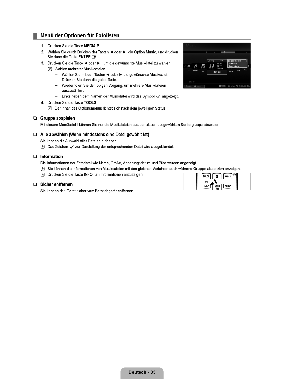 Samsung UE46B6000VWXBT, UE40B6000VWXXN, UE40B6000VWXUA manual Menü der Optionen für Fotolisten, Sie dann die Taste Entere 