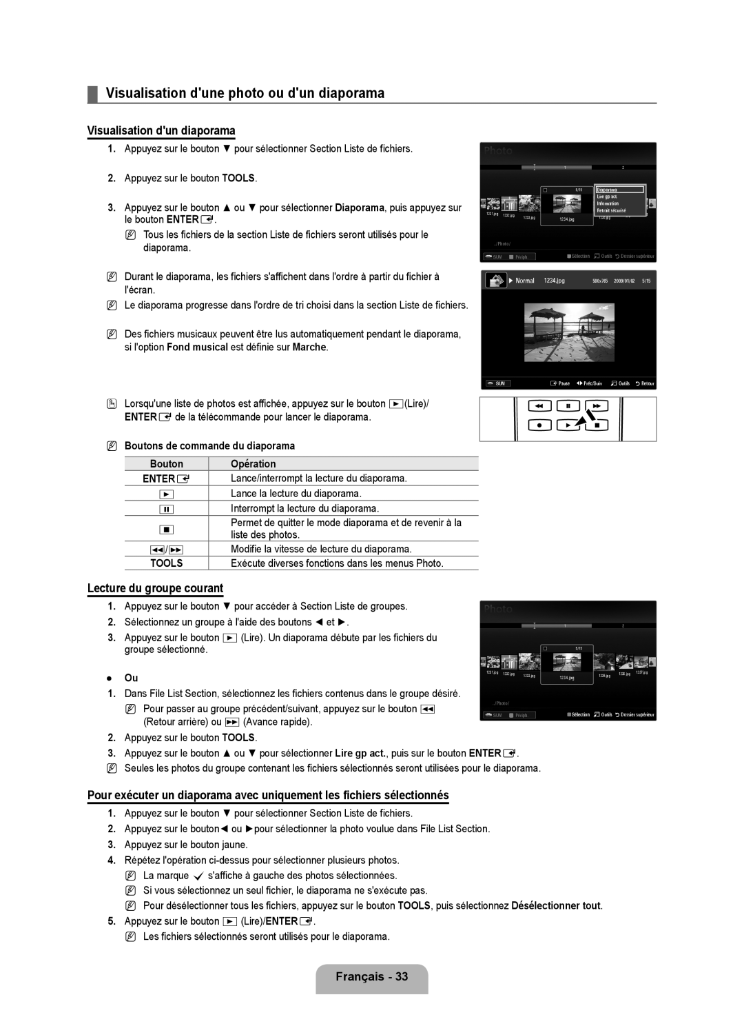 Samsung UE46B6000VPXXC, UE40B6000VWXXN manual Visualisation dune photo ou dun diaporama, Visualisation dun diaporama 