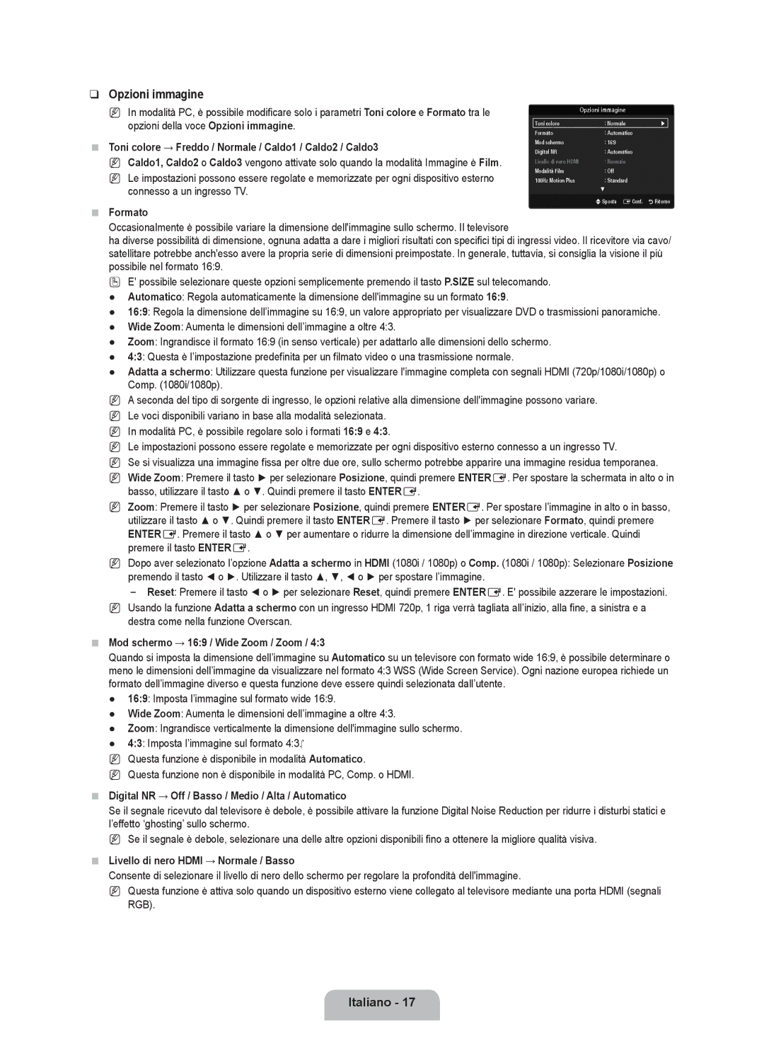 Samsung UE40B6000VWXUA, UE40B6000VWXXN, UE46B6000VPXXN, UE40B6000VWXZG, UE40B6000VWXXU, UE32B6000VWXUA manual Opzioni immagine 