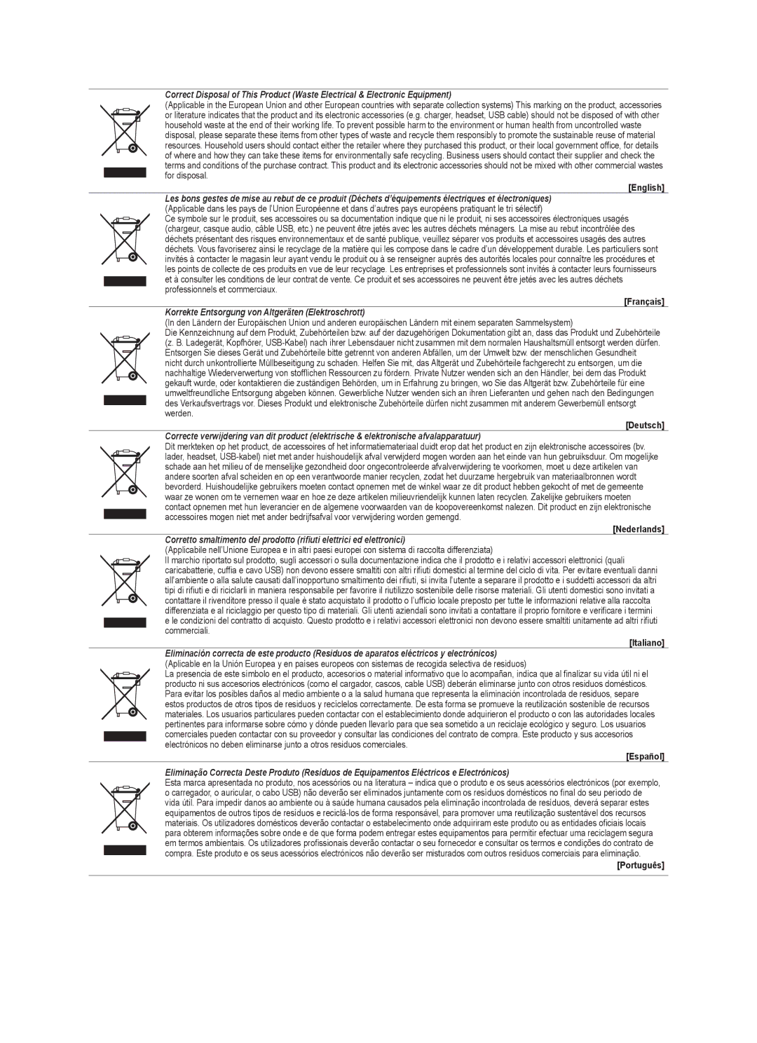 Samsung UE32B6000VPXZG, UE40B6000VWXXN, UE40B6000VWXUA, UE46B6000VPXXN Korrekte Entsorgung von Altgeräten Elektroschrott 