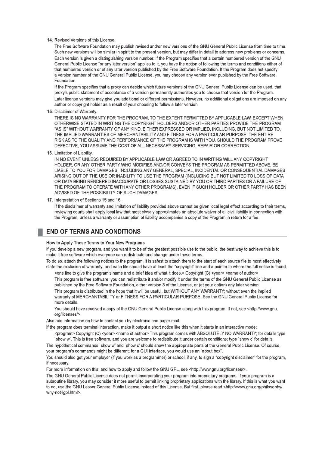 Samsung UE32B6000VWXUA manual Revised Versions of this License, Limitation of Liability, Interpretation of Sections 15 