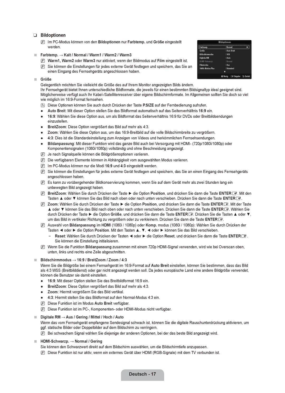 Samsung UE32B6000VWXUA, UE40B6000VWXXN, UE40B6000VWXUA, UE46B6000VPXXN, UE40B6000VWXZG, UE40B6000VWXXU manual Bildoptionen 