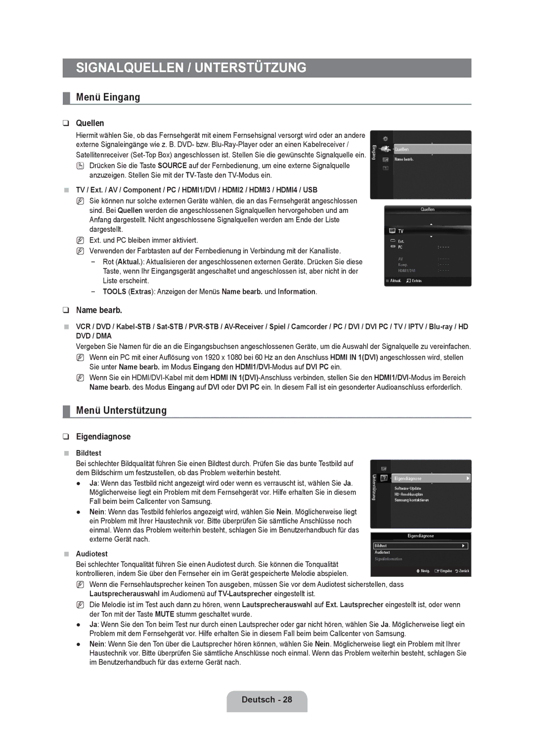 Samsung UE46B6000VWXXC, UE40B6000VWXXN, UE40B6000VWXUA manual Signalquellen / Unterstützung, Menü Eingang, Menü Unterstützung 