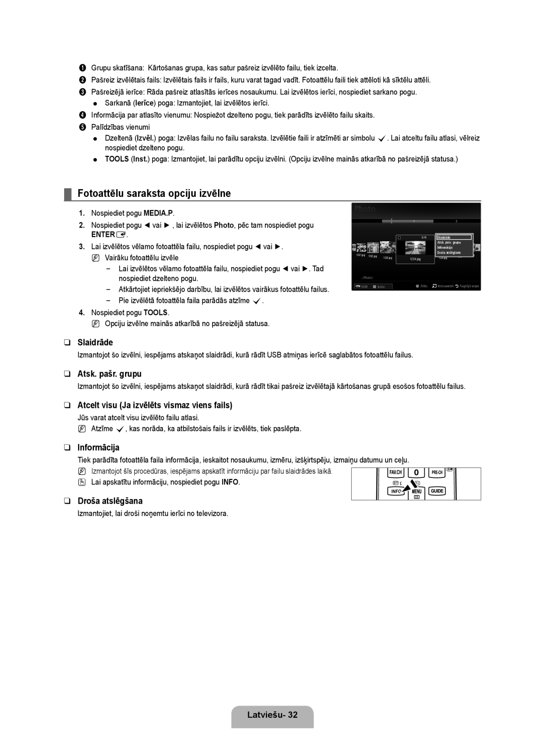 Samsung UE32B6000VWXXC, UE40B6000VWXXN, UE40B6000VWXZG, UE32B6000VWXZG, UE46B6000VWXZG Fotoattēlu saraksta opciju izvēlne 