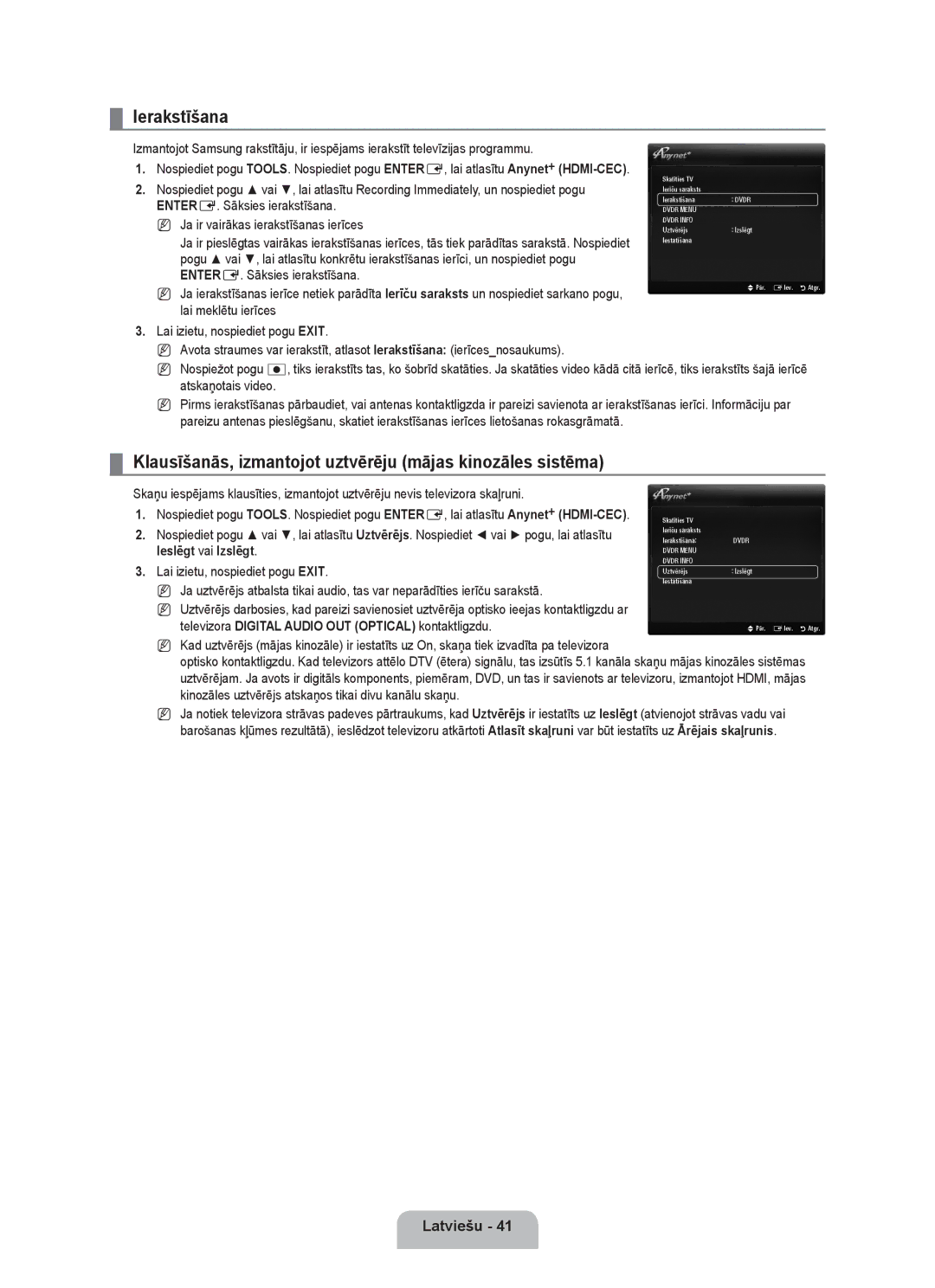 Samsung UE46B6000VWXBT, UE40B6000VWXXN manual Ierakstīšana, Klausīšanās, izmantojot uztvērēju mājas kinozāles sistēma 