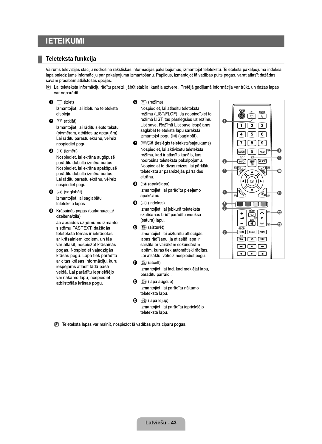 Samsung UE32B6000VWXXH, UE40B6000VWXXN, UE40B6000VWXZG, UE32B6000VWXZG, UE46B6000VWXZG manual Ieteikumi, Teleteksta funkcija 