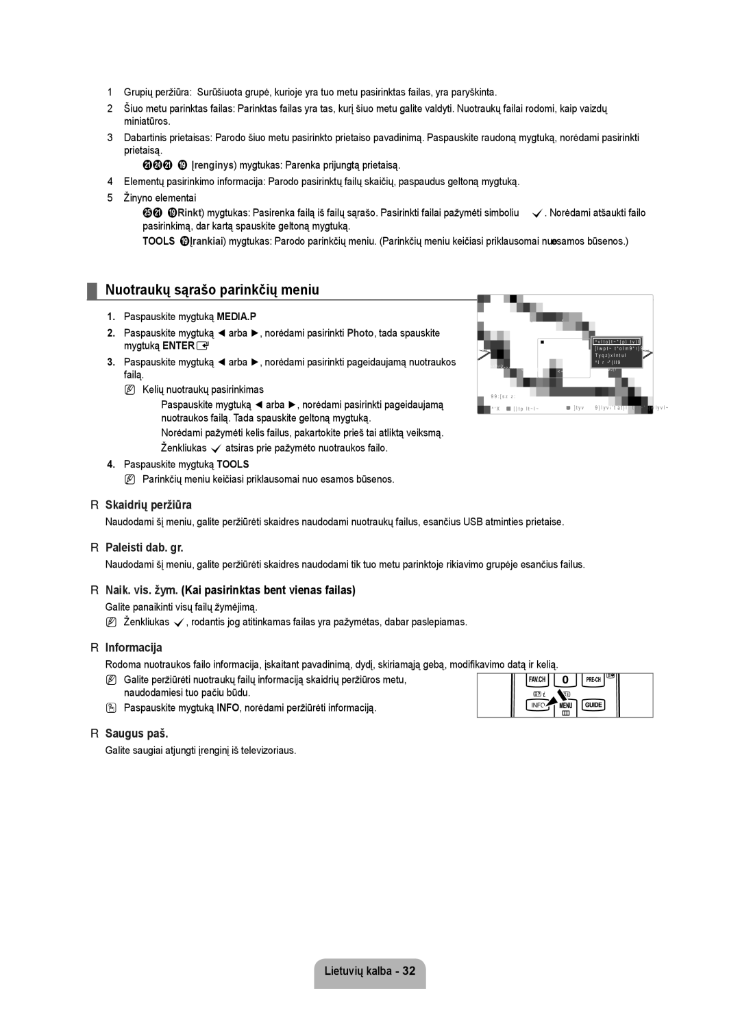 Samsung UE46B6000VWXXH, UE40B6000VWXXN, UE40B6000VWXZG, UE32B6000VWXZG, UE46B6000VWXZG manual Nuotraukų sąrašo parinkčių meniu 