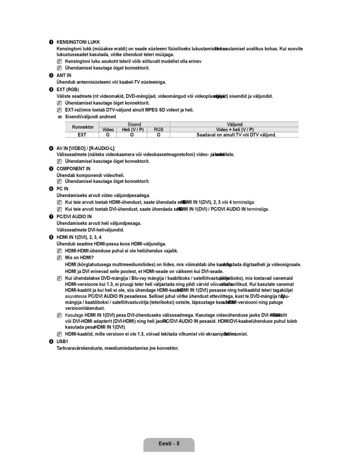 Samsung UE40B6000VWXZG, UE40B6000VWXXN, UE32B6000VWXZG manual Ühendub antennisüsteemi või kaabel-TV süsteemiga, Sisend 