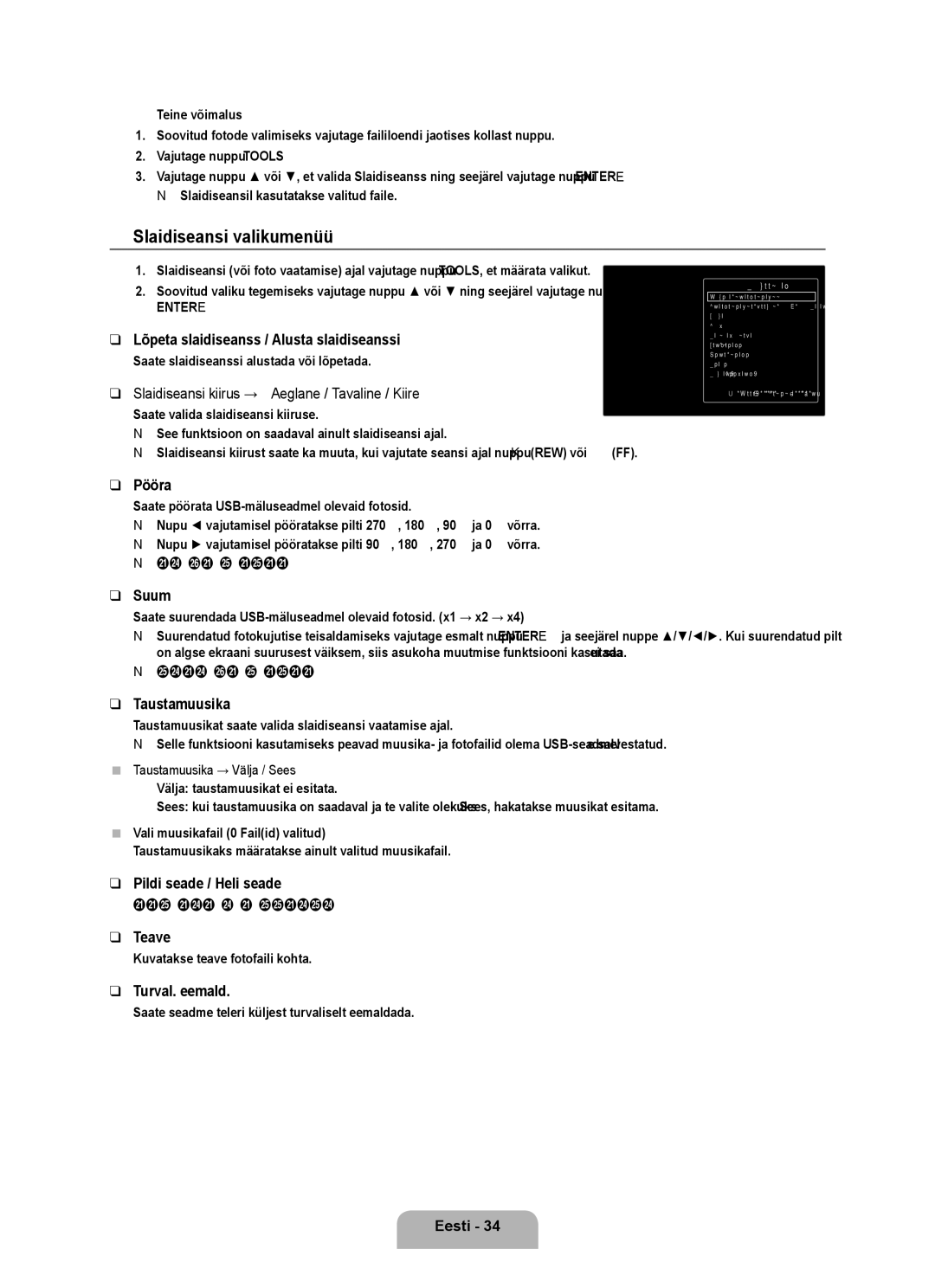 Samsung UE32B6000VWXBT, UE40B6000VWXXN, UE40B6000VWXZG, UE32B6000VWXZG, UE46B6000VWXZG manual Slaidiseansi valikumenüü 