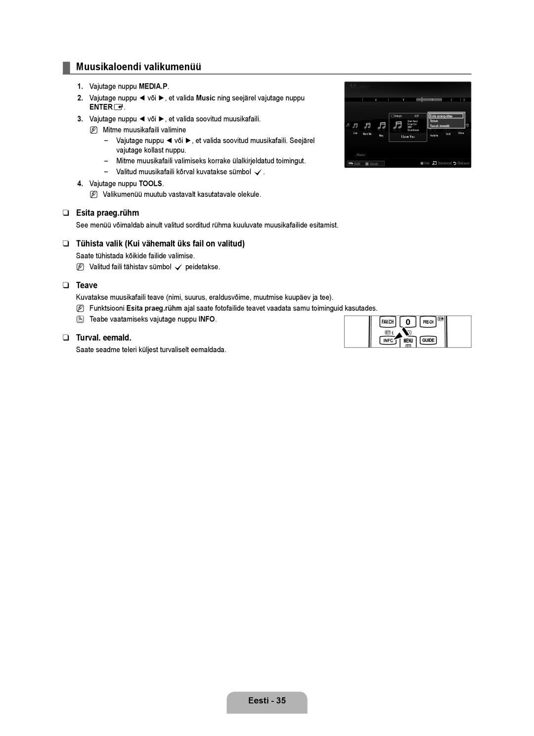 Samsung UE32B6000VWXXH, UE40B6000VWXXN, UE40B6000VWXZG, UE32B6000VWXZG manual Muusikaloendi valikumenüü, Esita praeg.rühm 