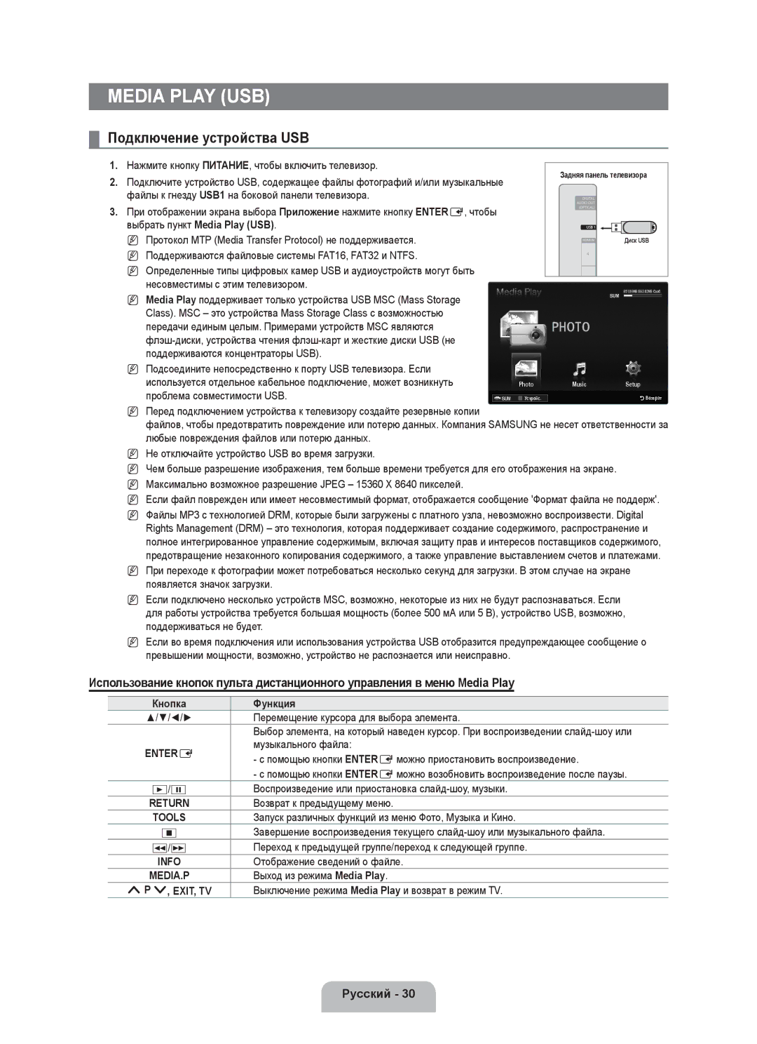 Samsung UE32B6000VWXBT, UE40B6000VWXXN, UE40B6000VWXZG, UE32B6000VWXZG, UE46B6000VWXZG Подключение устройства USB, Функция 