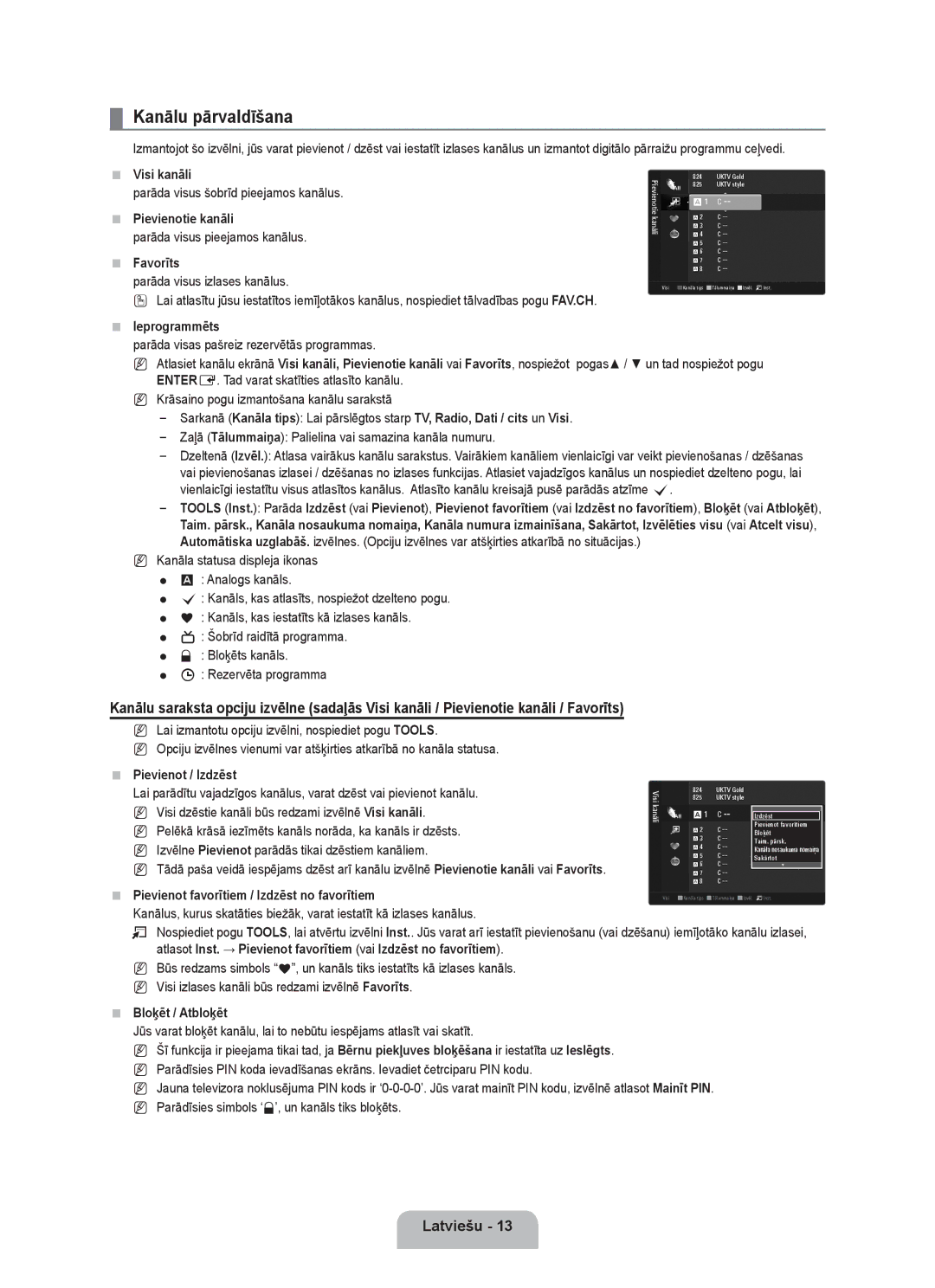 Samsung UE40B6000VWXZG, UE40B6000VWXXN, UE32B6000VWXZG, UE46B6000VWXZG, UE32B6000VWXXC, UE46B6000VWXXC Kanālu pārvaldīšana 