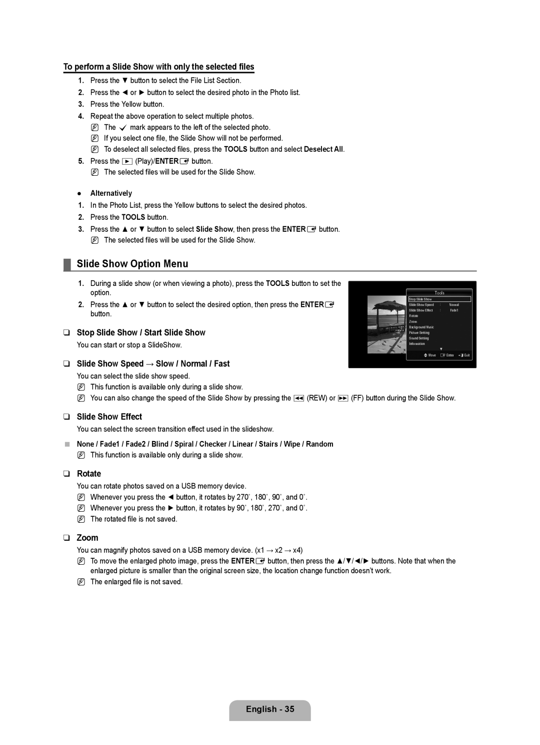 Samsung UE46B6000VWXXH, UE40B6000VWXXN, UE40B6000VWXZG, UE46B6000VWXZG, UE46B6000VWXXC, UE40B6000VWXXC Slide Show Option Menu 