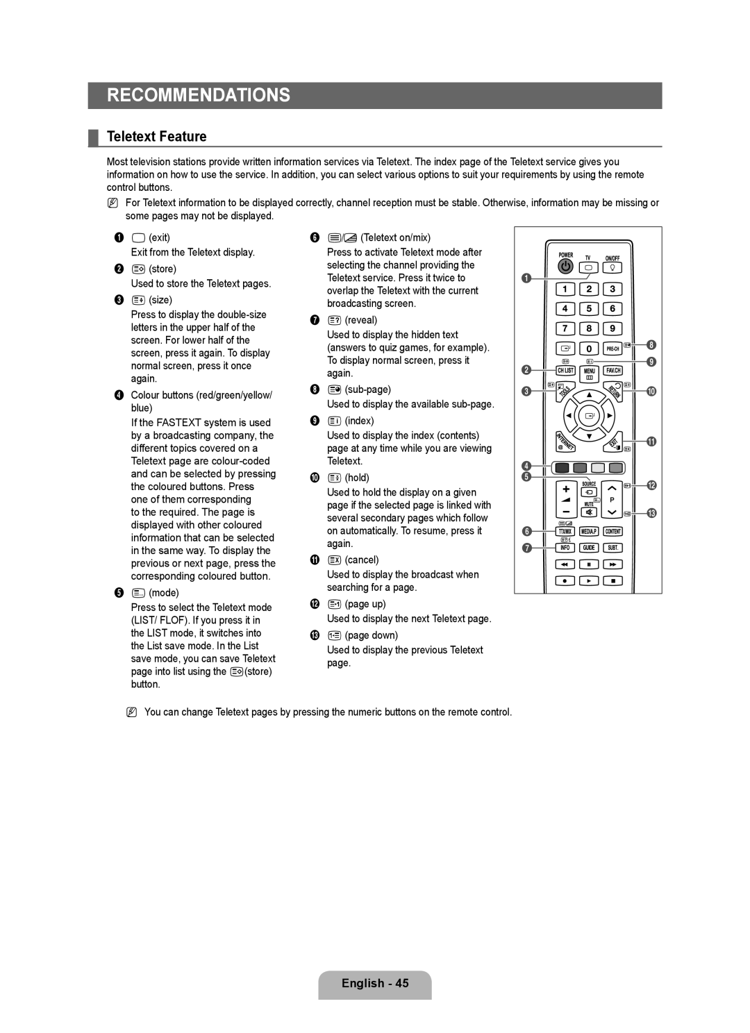 Samsung UE46B6000VWXXU, UE40B6000VWXXN, UE40B6000VWXZG manual Teletext Feature, Exit, 8store, 4size, Screen. For lower half 