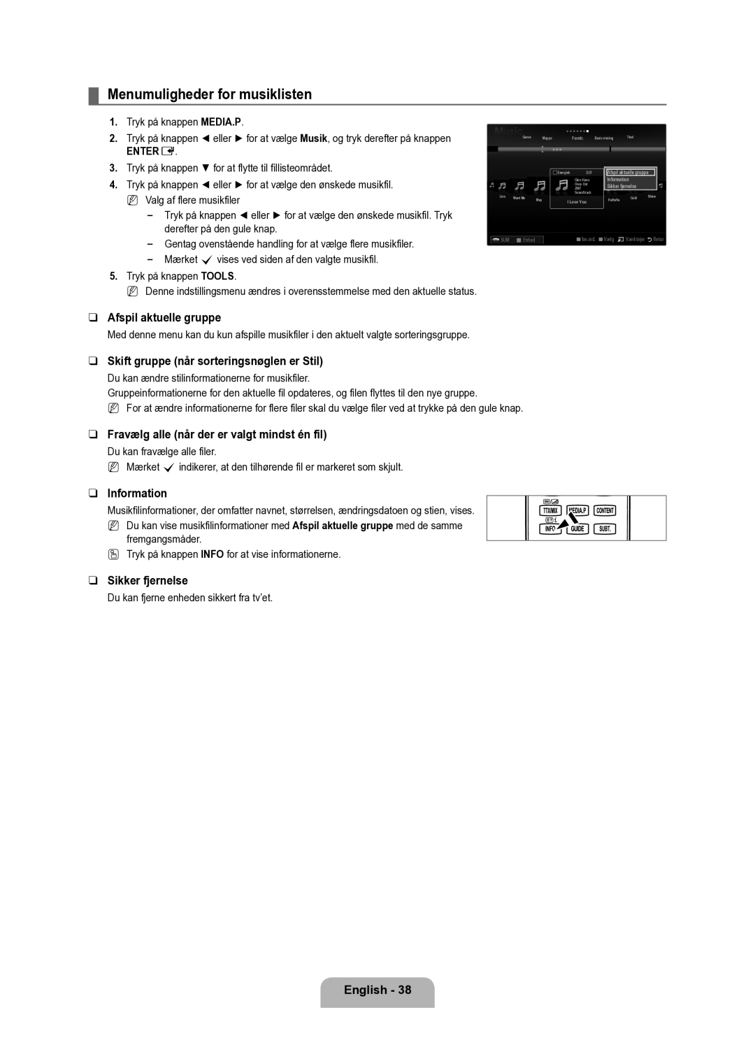 Samsung UE40B6050VWXXE manual Menumuligheder for musiklisten, Skift gruppe når sorteringsnøglen er Stil 