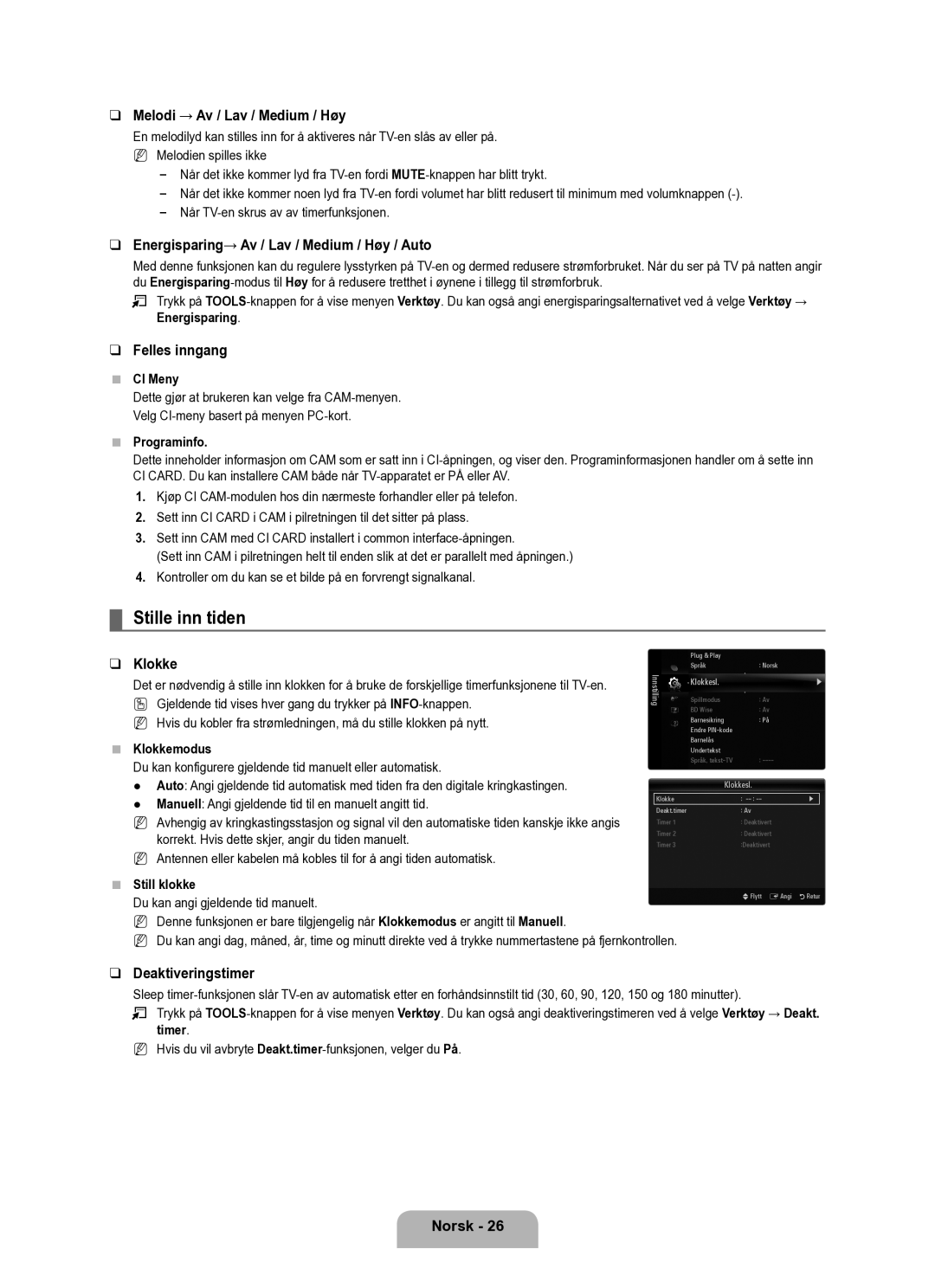 Samsung UE40B6050VWXXE manual Stille inn tiden 