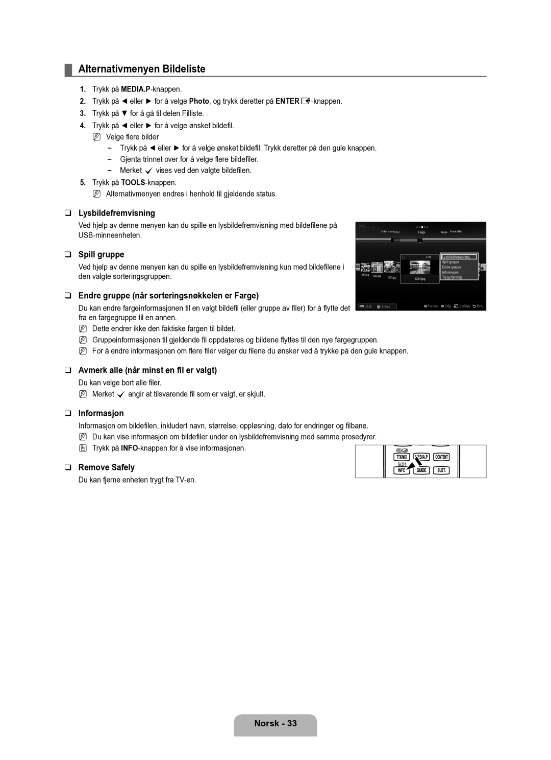 Samsung UE40B6050VWXXE manual Alternativmenyen Bildeliste 