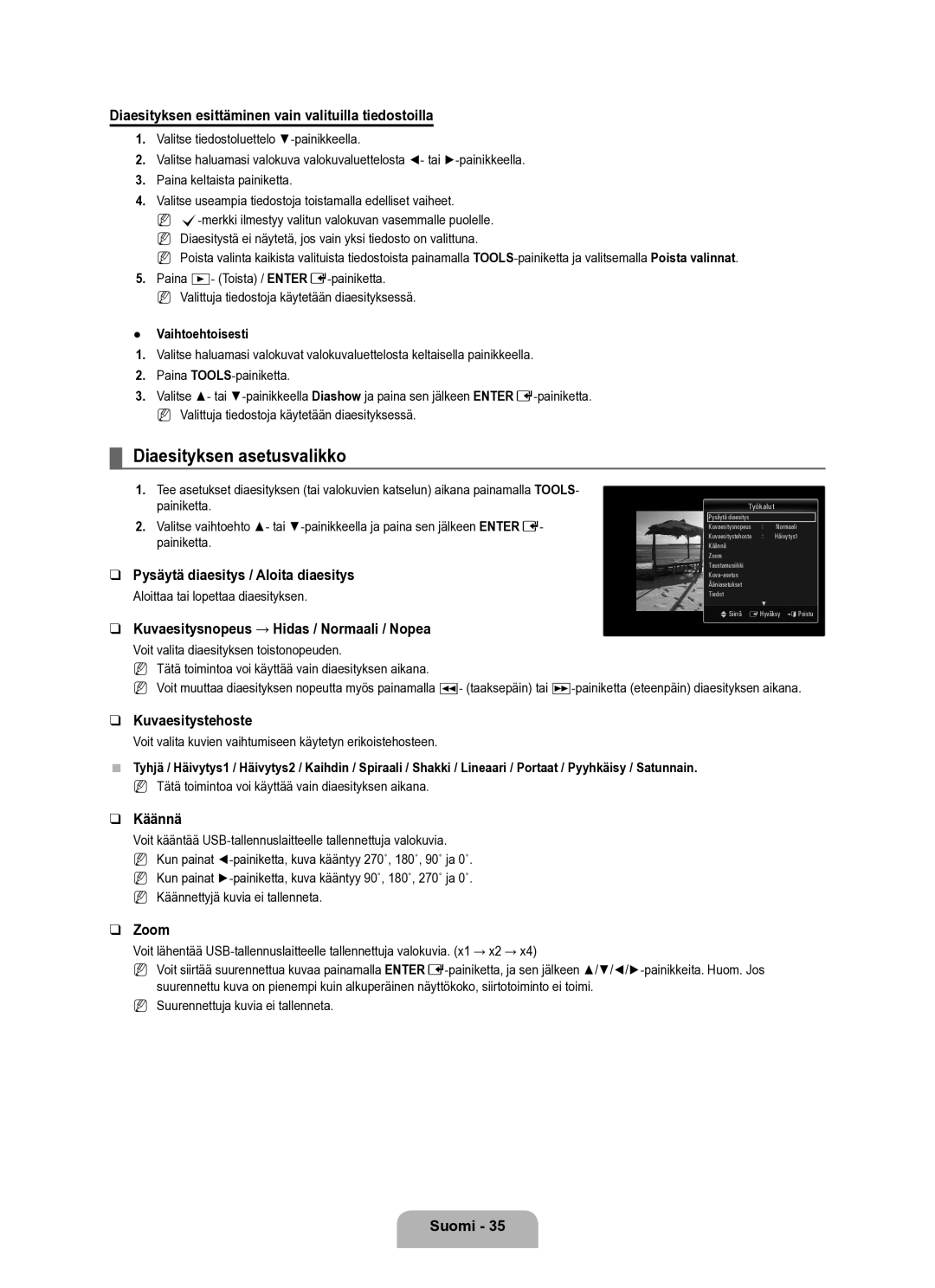 Samsung UE40B6050VWXXE manual Diaesityksen asetusvalikko 