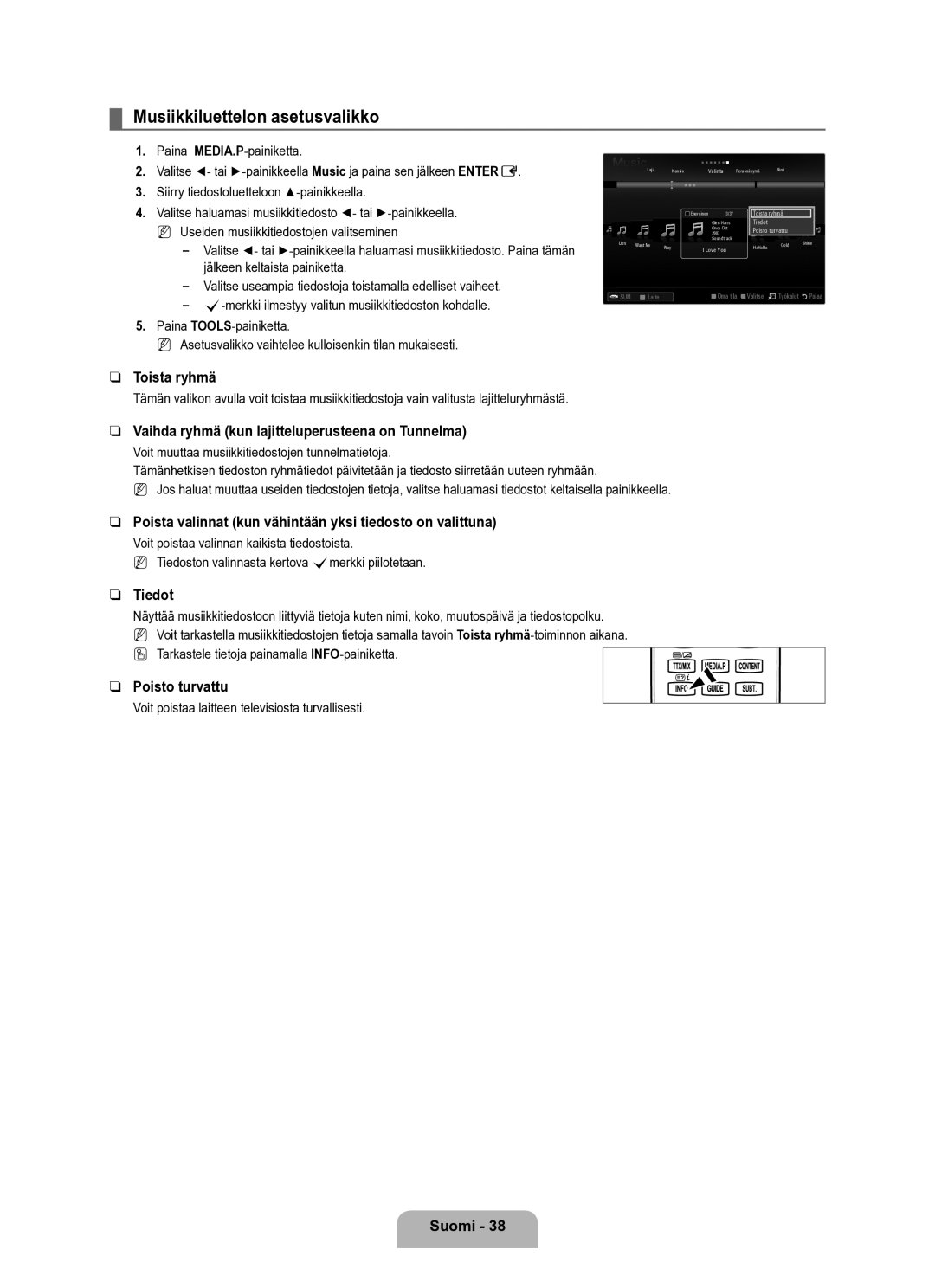 Samsung UE40B6050VWXXE manual Musiikkiluettelon asetusvalikko, Vaihda ryhmä kun lajitteluperusteena on Tunnelma 