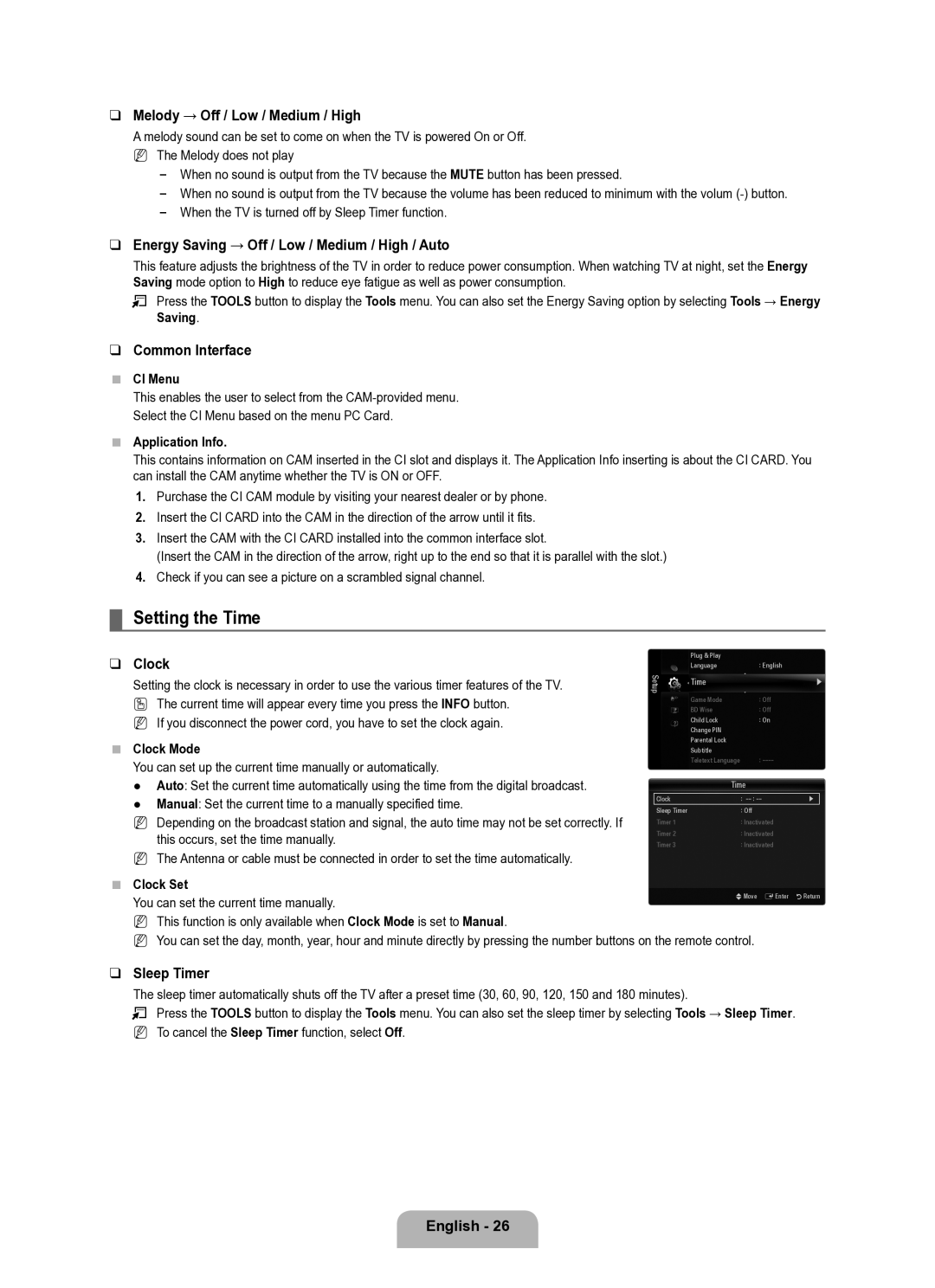 Samsung UE40B6050VWXXE manual Setting the Time 