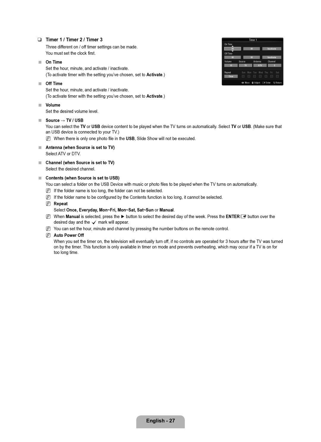 Samsung UE40B6050VWXXE manual Timer 1 / Timer 2 / Timer, Off Time 