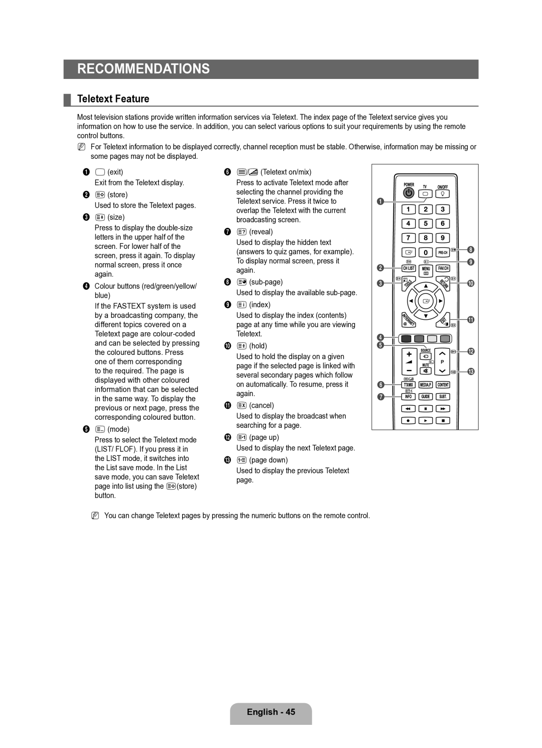 Samsung UE40B6050VWXXE manual Teletext Feature, Exit, 8store, 4size, Screen. For lower half 