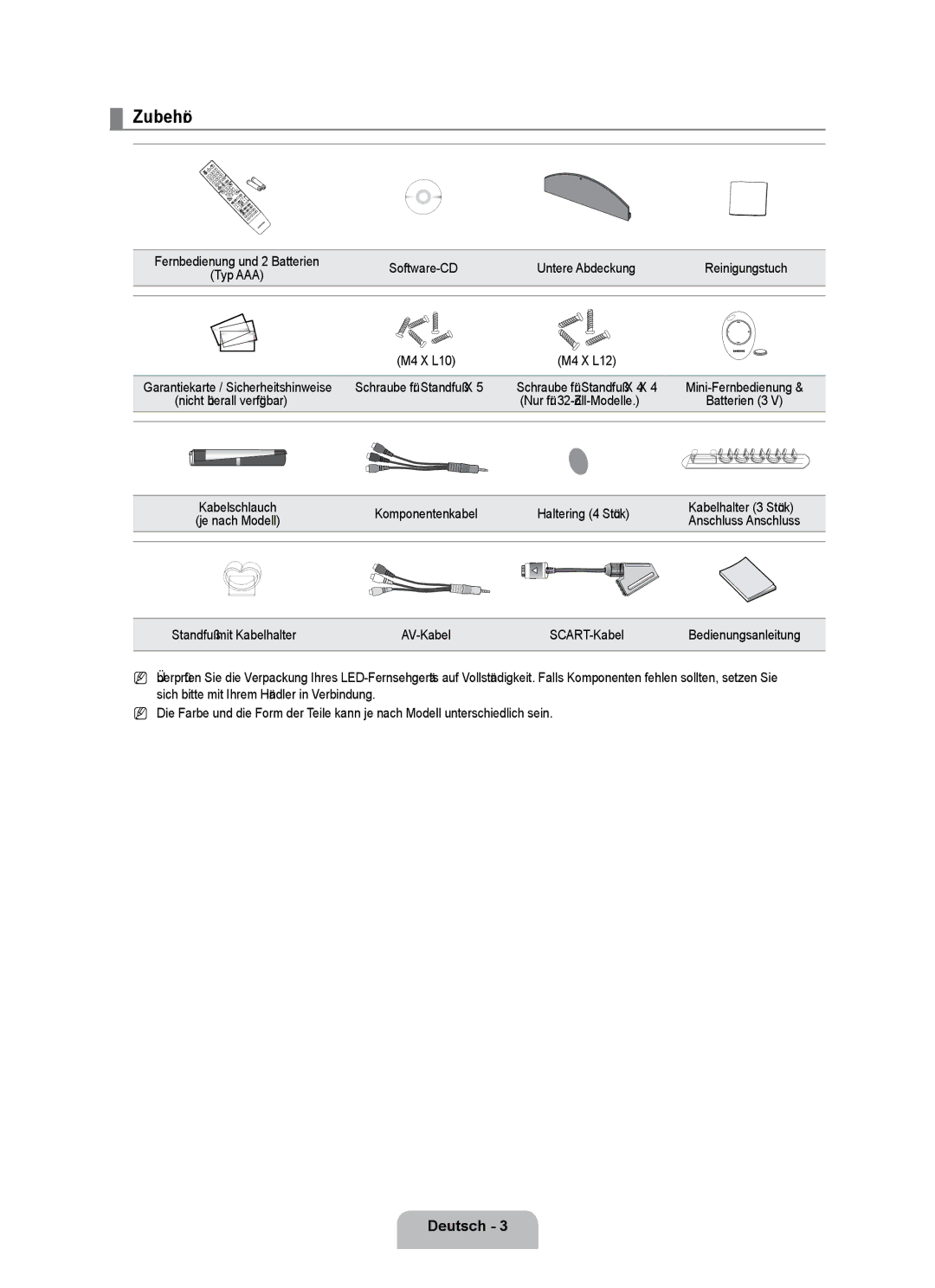 Samsung UE32B7000WPXXN, UE40B7000WWXUA manual Zubehör, Software-CD Untere Abdeckung Reinigungstuch, Anschluss Anschluss 