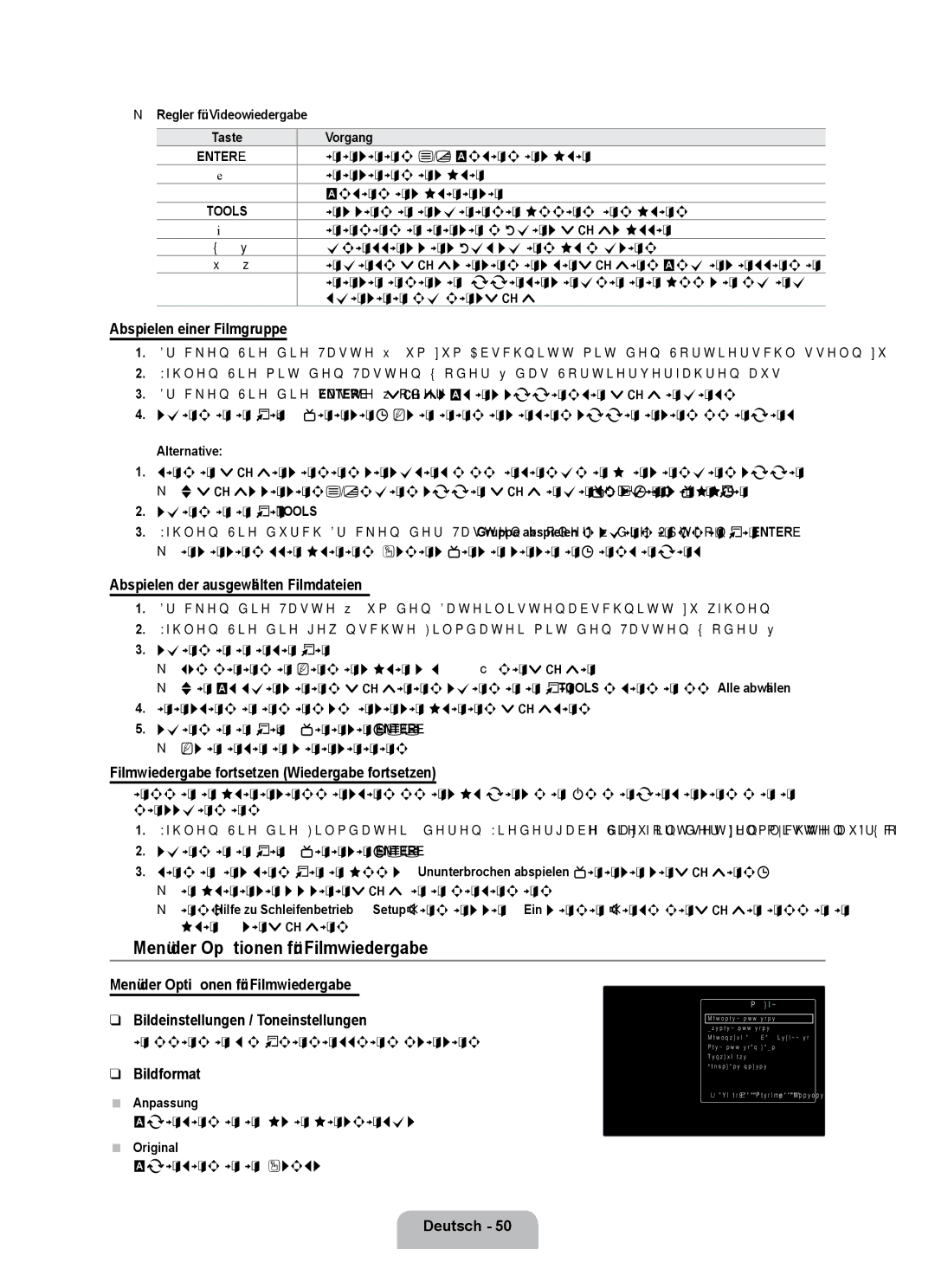 Samsung UE40B7000WWXUA, UE32B7000WPXXN manual Menü der Optionen für Filmwiedergabe, Abspielen einer Filmgruppe, Bildformat 