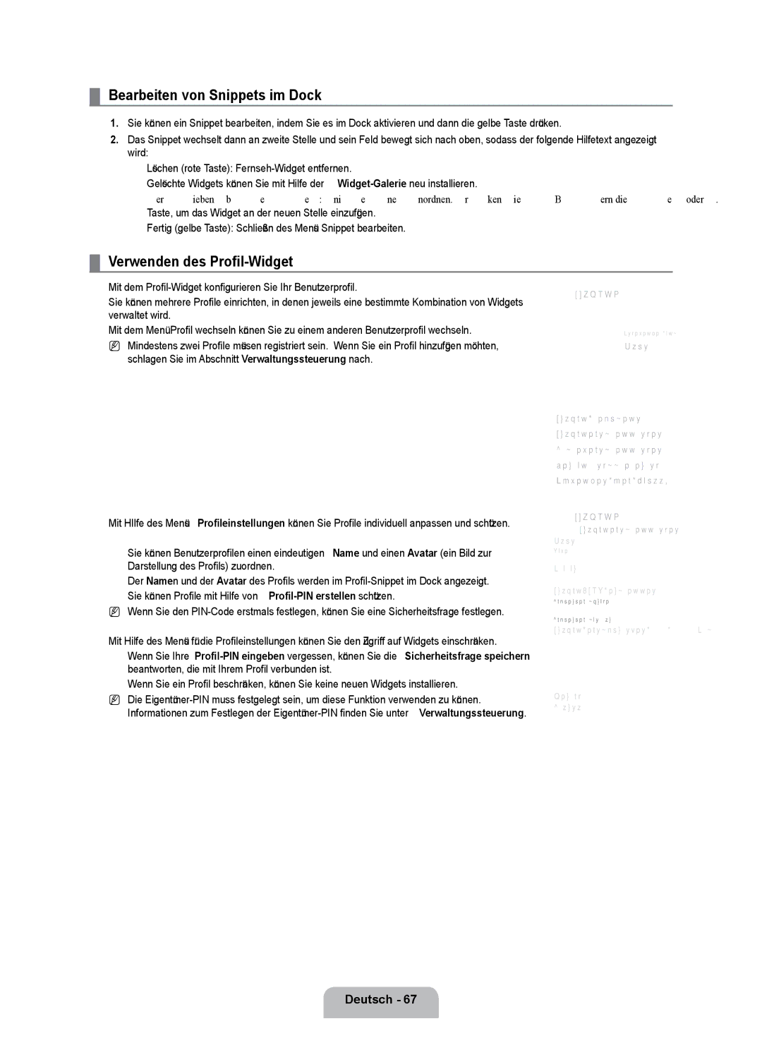 Samsung UE32B7000WPXXN, UE40B7000WWXUA, UE40B7000WWXZG manual Bearbeiten von Snippets im Dock, Verwenden des Profil-Widget 