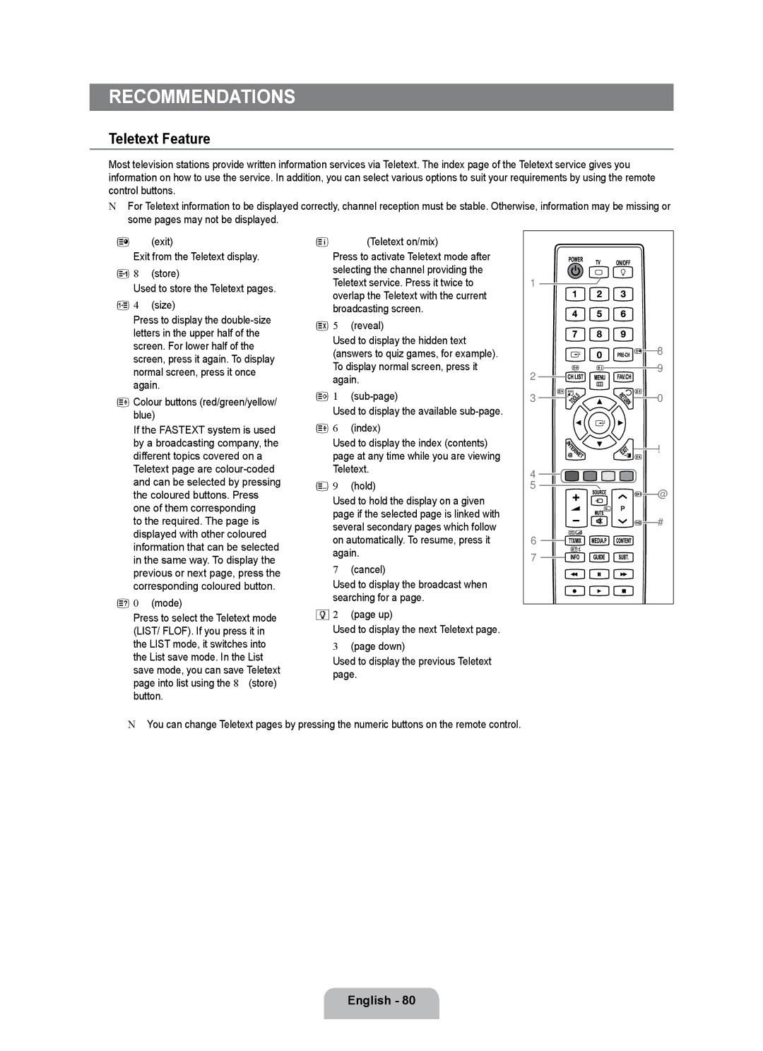 Samsung UE40B7000WWXZG, UE40B7000WWXUA, UE32B7000WPXXN manual Teletext Feature, 8store, 4size, Screen. For lower half 