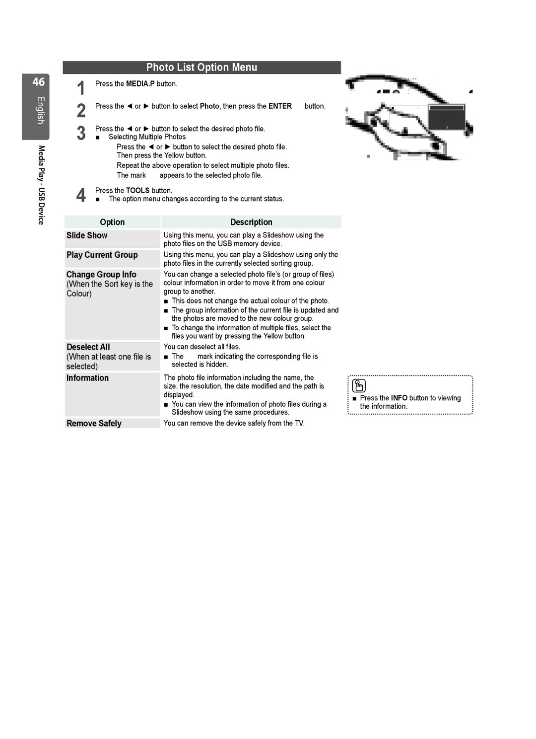 Samsung UE46B7000, UE40B7020, UE46B7020, UE40B7000 user manual Photo List Option Menu 