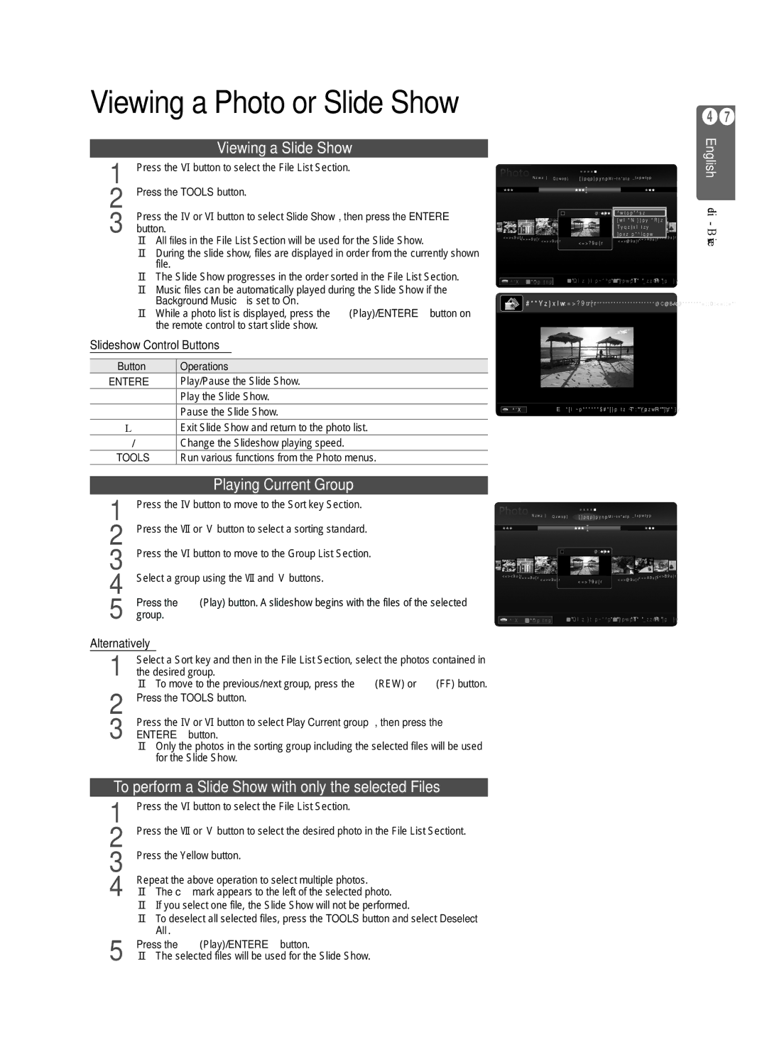 Samsung UE40B7000 Viewing a Slide Show, Playing Current Group, To perform a Slide Show with only the selected Files 