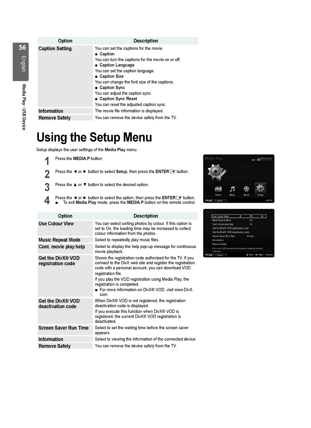 Samsung UE40B7020, UE46B7020, UE46B7000, UE40B7000 user manual Using the Setup Menu 