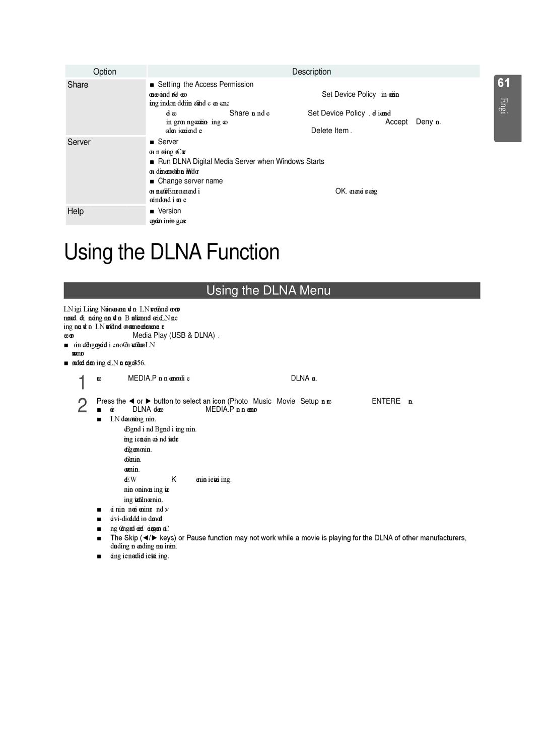 Samsung UE46B7020, UE40B7020, UE46B7000, UE40B7000 user manual Using the Dlna Function, Using the Dlna Menu, Server, Help 