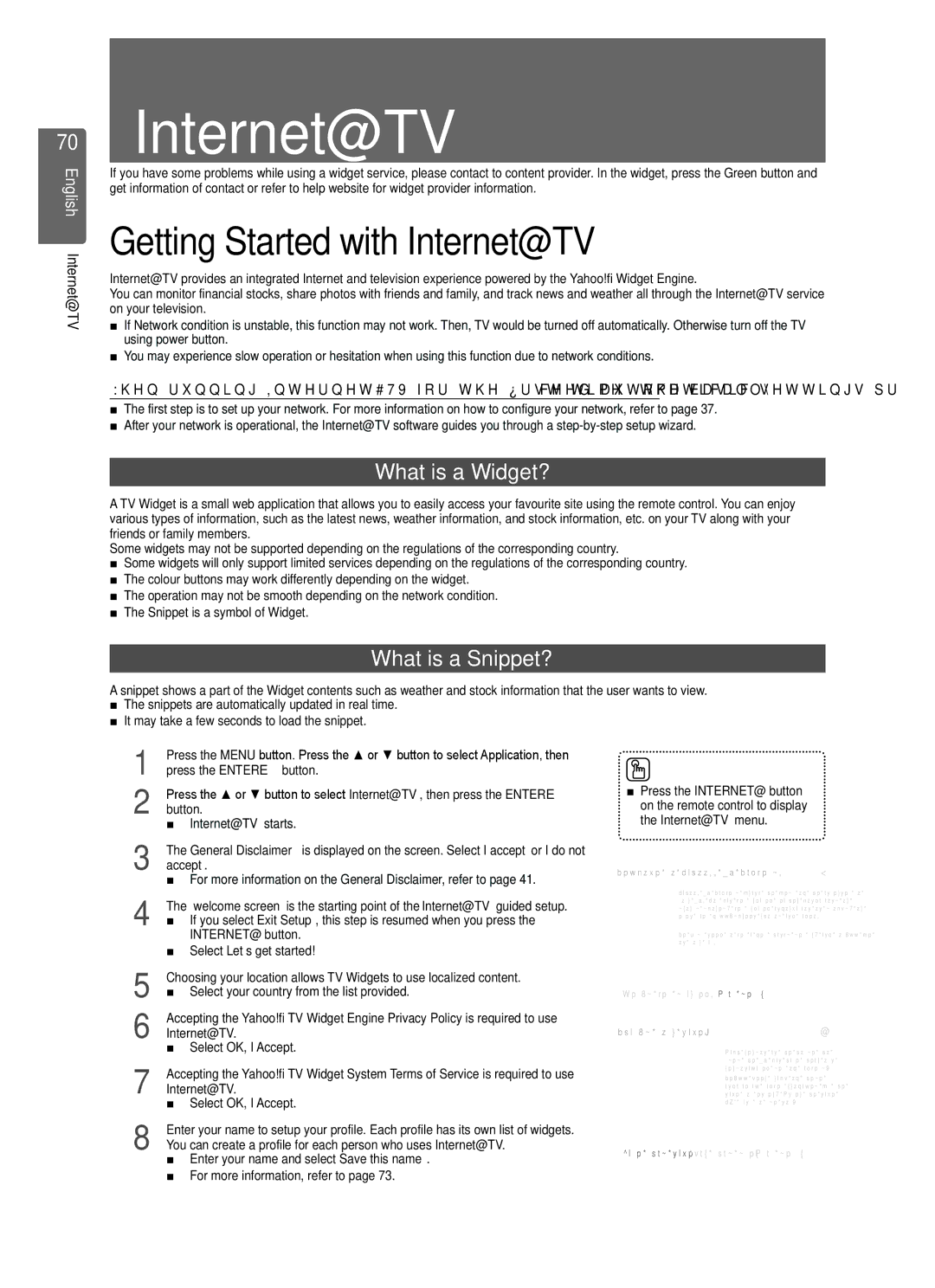 Samsung UE46B7000, UE40B7020, UE46B7020, UE40B7000 Getting Started with Internet@TV, What is a Widget?, What is a Snippet? 