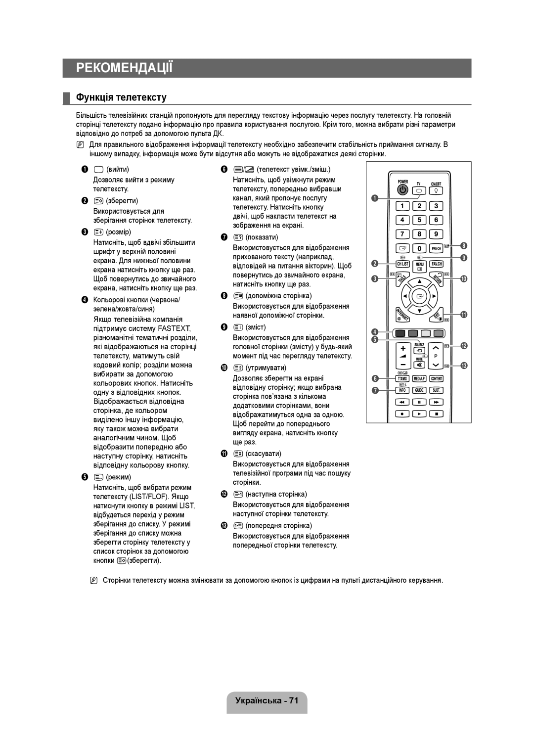 Samsung UE40B7020WWXXN, UE40B7020WWXUA, UE40B7000WWXUA, UE55B7000WWXXN, UE40B7000WWXZG, UE46B7020WWXXN manual Функція телетексту 